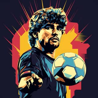 Một áp phích và quảng cáo pop art có hình ảnh Diego Maradona với một quả bóng đá.