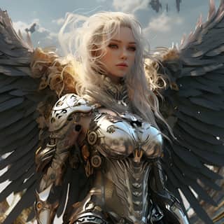 Full body view of a archangel knight abandoned wooden cabin wearing black dark armor