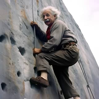 Albert Einstein scalando liberamente una parete rocciosa