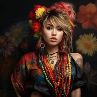miley cyrus by Sophie Gengembre Anderson and Sean Archer, with colorful hair and beads on her head
