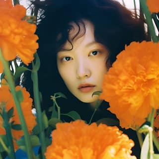 photography by Ren Hang flowers and nature motifs celebrity photography color intensity fine brushwork