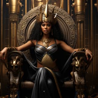 cleopatra black beauty golden throne black egptian guards ancient Egypt theme