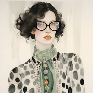 a drawing of with glasses and jewelry in the style of mamiya 7 ii crisp outlines george stefanescu poodlepunk jane small