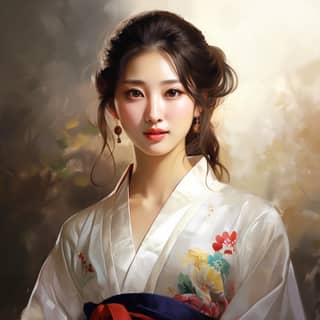 in hanbok glossy, woman in traditional clothing