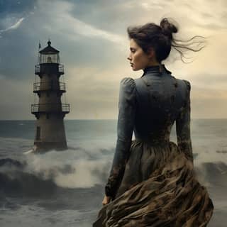 lady at the lighthouse and other seas fine art print in the style of digital manipulation whistlerian romanticism flickr