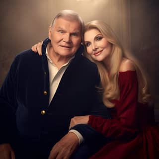 an older man and woman posing for a photo