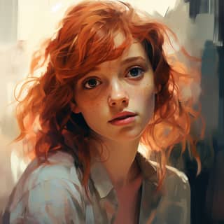 autistic female, a red haired girl with freckles