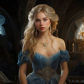 beautiful princess blonde hair light blue dress jewelry, blonde woman in a blue dress