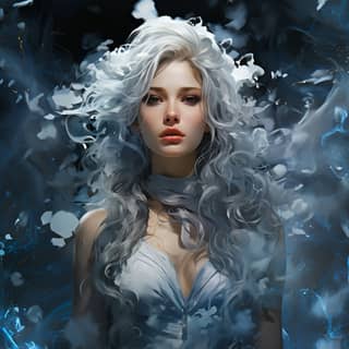 fantasy black and white and blue effulgent magic full character height portrait fantasy fashion High above the mortal realm