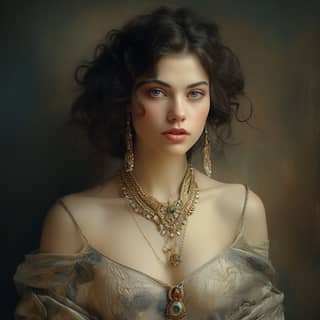 vintage woman, woman with a necklace and earrings