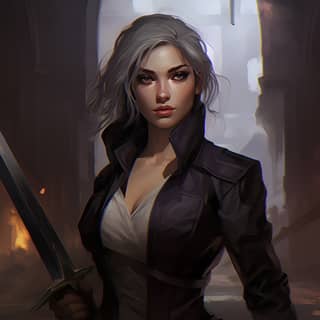 with white hair holding a sword