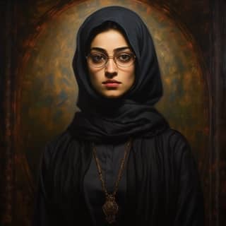 an iranian woman with glasses in the style of franz von stuck