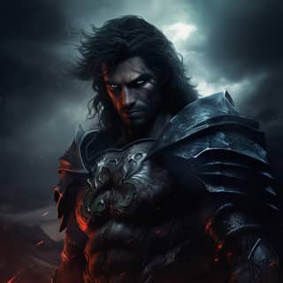 male warrior, a male warrior with long hair and dark armor