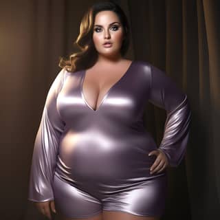 photorealistic picture of a big fat woman wearing very smooth shiny satin clothes Hyper realistic photorealistic face skin