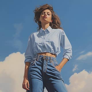 a women's jean, in jeans standing on a hill