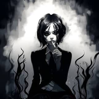 manga style drawing of a female vampire smoking a cigarette