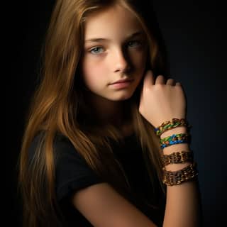 teenage girl wearing a handwoven bracelet, girl with a bracelet on her wrist