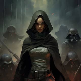 the jedha fighter and the dark side characters are on the front of the poster in the style of malcolm teasdale necropunk