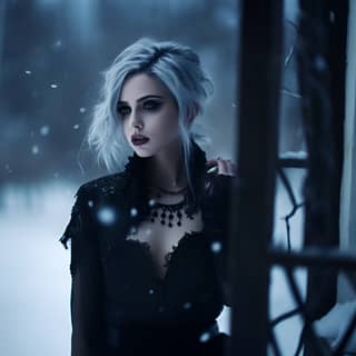 Photo realistic goth makeup woods night beautiful full length body magical intricate kind snow