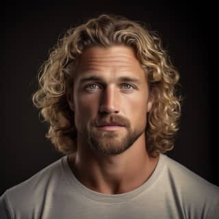 Zak Gourmet a male in his mid-30s athletic looking he has long blond curly hair and light brown eyes cinematic lighting