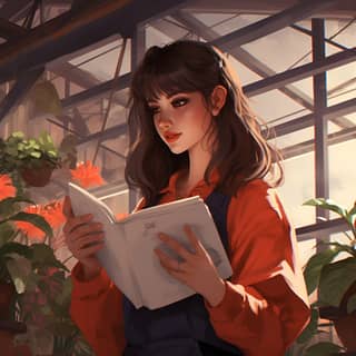 orange-to-red gradient discord avatar girl standing in front of senvy plants