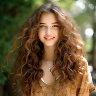 Hadas maman a 16 years old girl with long and slightly curly hair a fun and cute style and a big smile