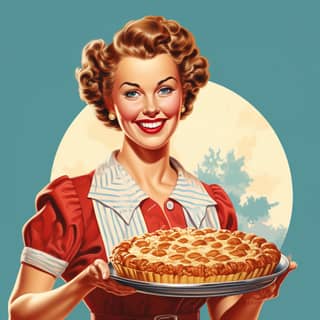 nostalgic 1950’s logo of an old woman selling baked pies