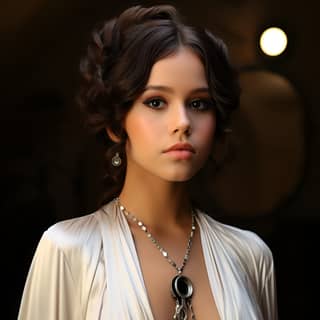 25 year old Jenna Ortega as Princess Leia Organa, woman in a star wars costume