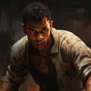 Board Game Character Art Male 1960 Brasil rich imponente grimdark moody night tanned skin medium shot portrait action pose