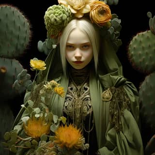 cactus illustration by carl thomas mcmurdo in the style of baroque brushwork characterful achameleon with chameleon eyes