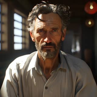 half body unreal engine 5 Wiliam Henry Margetson, with a beard and a white shirt