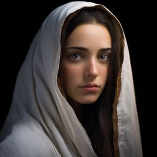 who shows a series of moral qualities in her face with white and light skin chador 165 cm tall dignified and standing with