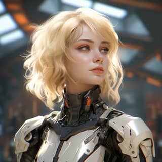 Realistic sci-fi anime female with blonde hair intricate detail artstation