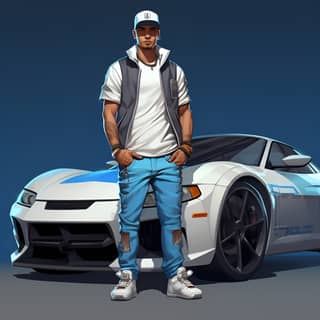 full body character art minimalistic wearing urban street clothing a cartoon of a street racing driver realistic proportions