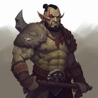 male orc barbarian friendly, a male troll with a sword and a beard