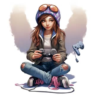 a fairy girl playing video game ps3 box controller in hand dressed as a teenager hoodie hyper realistic photo realistic