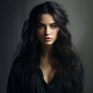 girl with dark hair in the style of thomas wrede dark and brooding designer mark lovett joy hester uhd image