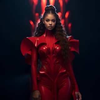 Red Beautiful black light skin Queen with the prettiest face with facial features favoring to Ariana Grande Red Queen Attire