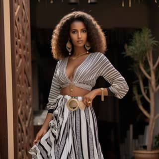 ************high definition full body beautiful oromo Ethiopian woman with black gray white stripes habesha kemis Ethiopian