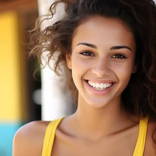 latin woman brazilian very smile, with curly hair smiling