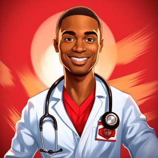 premium superheros caricature characters : 1 young ebony man small head doctor playing las vegas casino they wear their