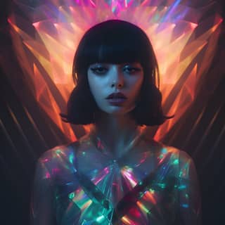 Holographic Lights Effect:, with a glowing head and a dark background