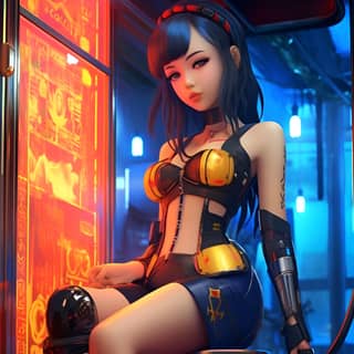 No leg tatoo Japanese cyberpunk Geisha Jun Ji-hyun badass cute background computer Cyberpunk2077 colors