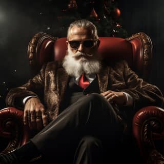 Santa Claus as a menacing mob boss mafia Don seatting on his big chair