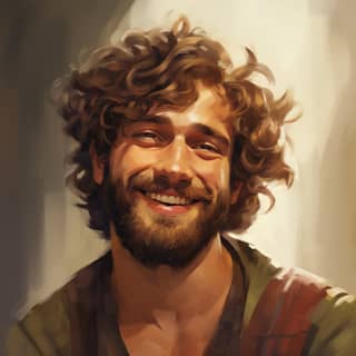 with a beard and brown curly hair brown eyes and a cheeky smile portrait