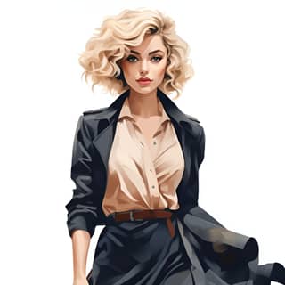 illustration of a women walking with a chic elegance style with short curly blond hair