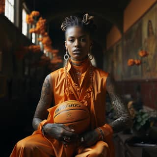 the basketball player full-length on a basketball court with a ball in his hands wearing a bright basketball uniform Haute