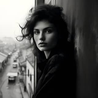 Une très belle femme qui regarde par la fenêtre d'un appartement dehors rue de Parishttps://www google