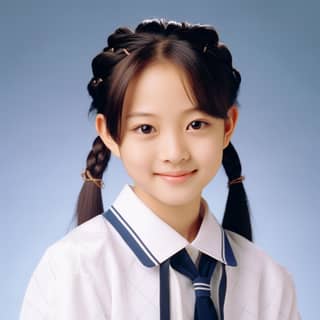 a K-pop idol as a child white school uniform She looks cute