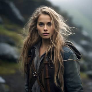 Torvi Helland woman long blonde viking haircut blue eyes hiking jacket seed 3292121753